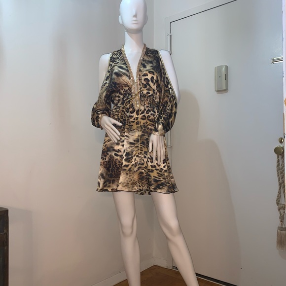 baccio Dresses & Skirts - BACCIO SILK Leopard Print w/Rhinestone dress
